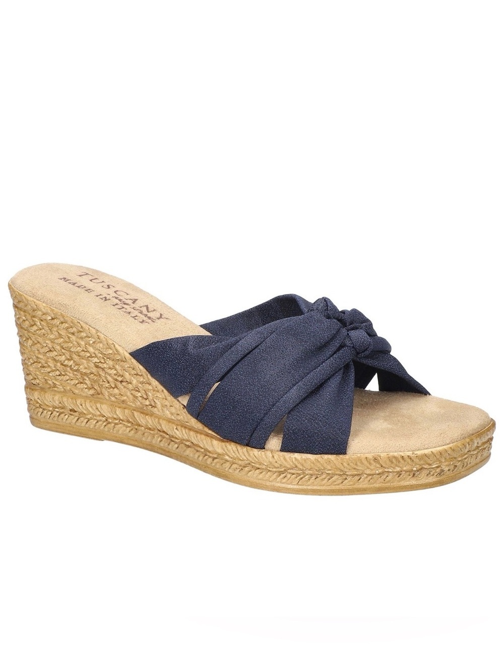 Knotted Navy Espadrille Wedge Slide - Women